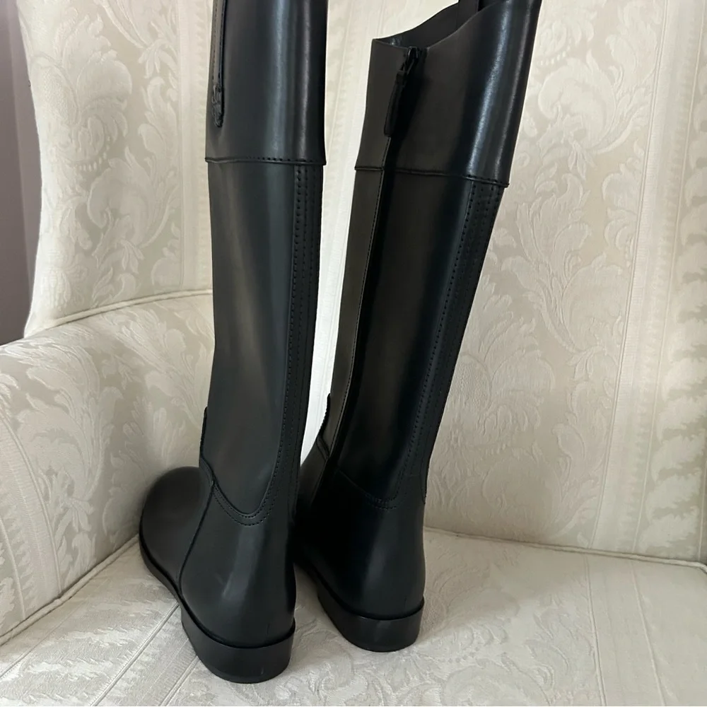 Tory Burch double T logo leather riding tall boots women size 7